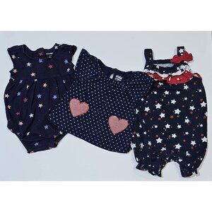 Patriotic 4th of July Baby Girl 3-6 Months Clothes Lot Shirt Romper Bodysuit RWB